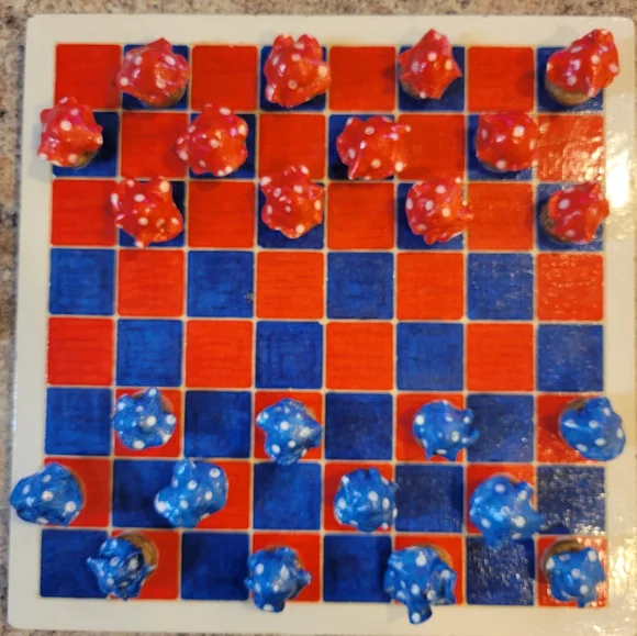 The Battle of the Mushrooms Glow-in-the-Dark Checkerboard – Handmade & Unique